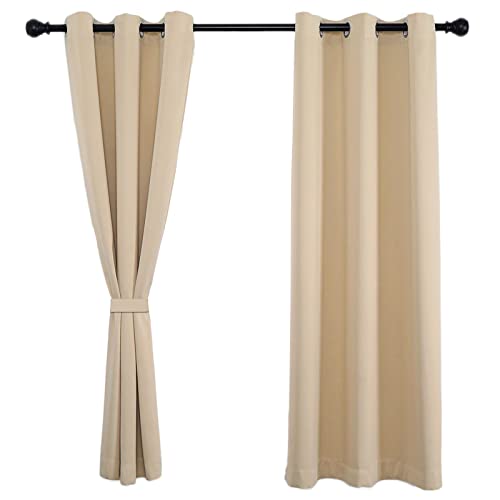 Sichtschutz Vorhang Gardine 135x225cm(H x B), Kindervorhänge, Sie sind weich, drapiert, elegant für Dekoration Weihnachten 1Stück-beige von Sichtschutz