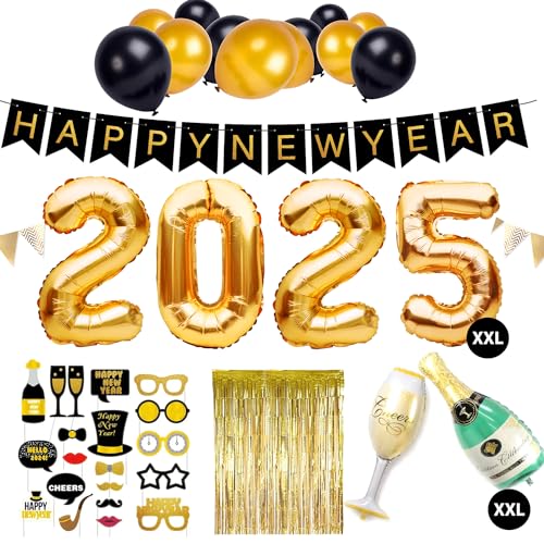 Silvester Deko Set XXL 2025 | Neujahr Party Silvesterdeko | Girlanden, XXL Mega Ballons, Fotorequisiten, Dekoration | Happy new year von SicurezzaPrima