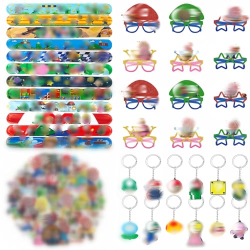 86 Stück Party Mitgebsel Kindergeburtstag, Party Gastgeschenk Mit 12 Slapbands 50 Aufkleber 12 Gläser Und 12 Schlüsselschnalle, Mitgebsel Geburtstagsdeko Kleinigkeiten Für Kinder von Sidesea