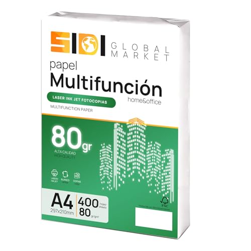 SIDI A4-Papier, 80 g, Druckerpapier für Schule, Arbeit oder Privatgebrauch, Blätter für Kopierer und Mehrzweck, Extra Weiß (400 Blatt) von Sidi Global Market
