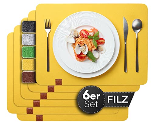 Sidorenko Edles Platzset aus Filz - 6er Set gelb - Tischset Abwischbar 44x32 cm Filzuntersetzer - abwaschbare Tischuntersetzer Platzdeckchen - Untersetzer Filzmatte von Sidorenko