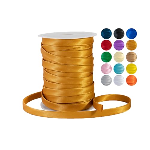 Doppelseitiges Schrägband, 12 mm, Polyester, Nähband zum Quilten, Deckeneinfassung, Kleidersäumen, vorgefalteter Rand für Stoff, Kissen, Geldbörse, Metallic-Gold von Sidory