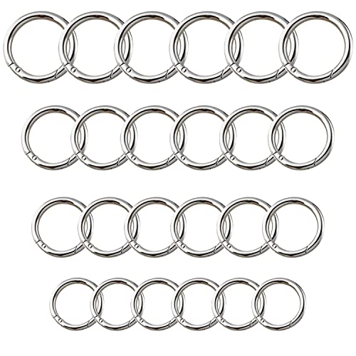 24 Stücke Snap Runde Karabiner DIY Rund Frühling Karabinerhaken Ringe für Schlüsselanhänger Handtasche Geldbörse Dekoration Handwerk Zubehör (Silber) von SieTin
