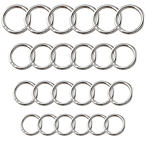 24 Stücke Snap Runde Karabiner DIY Rund Frühling Karabinerhaken Ringe für Schlüsselanhänger Handtasche Geldbörse Dekoration Handwerk Zubehör (Silber) von SieTin