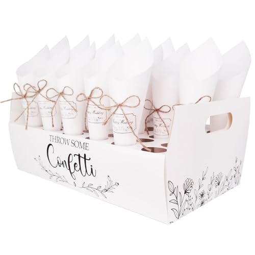 Reiskegel für Hochzeit, 30 Löcher, Konfektschachteln mit Kraftpapier, Kegel, Reis, Hochzeit, Konfekt, für Hochzeit, Taufe, Party, Geburtstag (weiße Blume) von SieTin