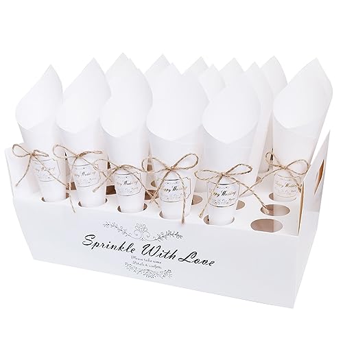Reiskegel für Hochzeit, 30 Löcher für Konfekt mit Kraftpapier, Confetti Reis, für Hochzeit, Taufe, Party, Geburtstag (weiß) von SieTin