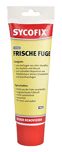 Frische Fuge 400g Tube, weiß, Spachtelmasse zum Verfugen von allen Wandfliesen, zum schnellen Reparieren von Dübellöchern, kleinen Schadstellen, für Innen und Außen, wasserfest, für Bad, Küche von Sieder GmbH