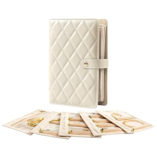 SiegYma Personalisierter Schmuck-Organizer für Reisen, Ohrringe, Reiseetui, Anlaufschutz, Aufbewahrungsbuch mit Reißverschluss, für kompakte Schmuckschatulle, Ohrringe, Halsketten, Ringe (weiß) von SiegYma