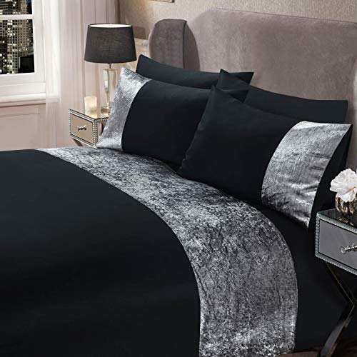 Sienna Bettwäsche-Set, Pannesamt, Bettbezug mit Kissenbezug, Schwarz, Silbergrau, Doppelbett von Sienna
