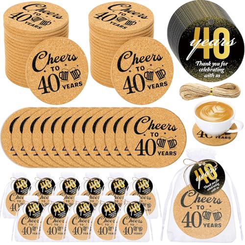 Sieral Korkuntersetzer zum 40. Geburtstag, Gastgeschenke für Gäste zum 40. Hochzeitstag, Kork-Untersetzer mit Karten, Schnur und Organza-Geschenkbeuteln, 40 Jahre, Partyzubehör, 50 Sets Sieral Korkuntersetzer zum 40. Geburtstag, Gastgeschenke für Gäste zum 40. Hochzeitstag, Kork-Untersetzer mit Karten, Schnur und Organza-Geschenkbeuteln, 40 Jahre, Partyzubehör, 50 Sets von Sieral