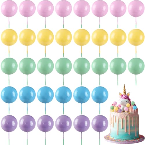 Sieral Mini-Ballon-Kuchenaufsätze, bunte Regenbogen-Topper, runde Tonkugeln, Cupcake-Topper für Geburtstag, Babyparty, Hochzeit, Party, Dekorationen (Pastell-Regenbogen, Schaumstoff), 40 Stück von Sieral