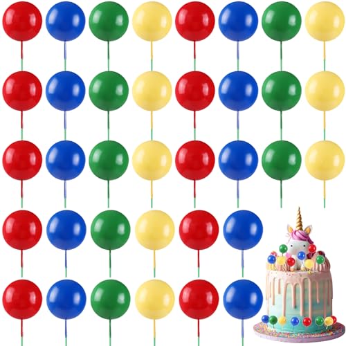 Sieral Mini-Ballon-Kuchenaufsätze, bunte Regenbogen-Topper, runde Tonkugeln, Cupcake-Topper für Geburtstag, Babyparty, Hochzeit, Party, Dekorationen (rot, gelb, blau, grün, Schaumstoff), 40 Stück von Sieral