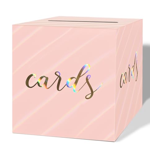 SietDESEO Schillernde hellrosa Kartenbox für Party, 22,9 x 22,9 cm, Geschenkkarten-Box Halter für Hochzeit, Geburtstag, Abschlussfeier, Babyparty, Dekorationen von SietDESEO