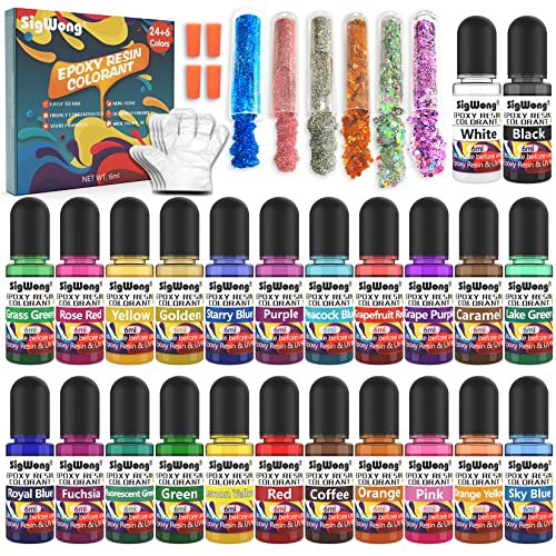 Epoxidharz Farbe Set - 24 Farben Flüssiger Epoxidharz Pigment Farbstoff für Epoxy Resin Kunst - Konzentrierte Epoxidharz Farben für Kunstharz, DIY Kunsthandwerk, je 6ml - Mit 6 Farben Glitter Epoxidharz Farbe Set - 24 Farben Flüssiger Epoxidharz Pigment Farbstoff für Epoxy Resin Kunst - Konzentrierte Epoxidharz Farben für Kunstharz, DIY Kunsthandwerk, je 6ml - Mit 6 Farben Glitter von SigWong