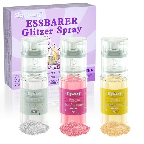 Essbarer Glitzer Set, Glitzer Essbar in Sprühflasche Gold, Silber, Pink Essbares Glitzerpulver für Lebensmittel, Kuchen, Getränke, Schokolade, Fondant, Keksen, Lebensmittelfarbe Glitzerpuder 3 x 4g Essbarer Glitzer Set, Glitzer Essbar in Sprühflasche Gold, Silber, Pink Essbares Glitzerpulver für Lebensmittel, Kuchen, Getränke, Schokolade, Fondant, Keksen, Lebensmittelfarbe Glitzerpuder 3 x 4g von SigWong