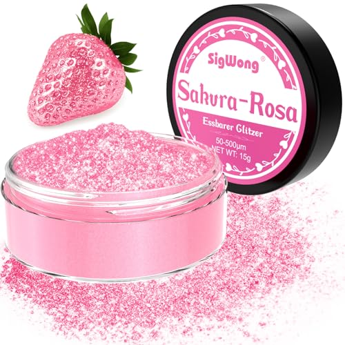 Essbarer Glitzer für Getränke, 15g Glitzer Getränk Pulver, Essbarer Glitzer für Torten Cocktail Glitzer, Lebensmittelfarb Pulver Farbe für Cocktail Dekoration, Getränke, Fondant–Sakura Rosa von SigWong