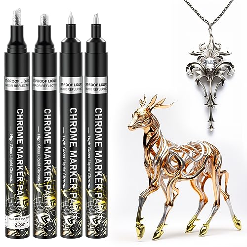 Metallic Stifte Set - 4 Stück Metallic Chrom Marker, Wasserfest Steine bemalen stifte, Glänzender Permanenter Flüssiger Acrylstifte für Holz, Harzmalerei, Modellieren, Bastel, Glass - Silber Metallic Stifte Set - 4 Stück Metallic Chrom Marker, Wasserfest Steine bemalen stifte, Glänzender Permanenter Flüssiger Acrylstifte für Holz, Harzmalerei, Modellieren, Bastel, Glass - Silber von SigWong