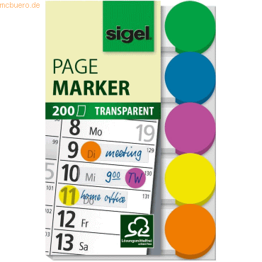 10 x Sigel Klebepunkte Folie 50x75mm 5-farbig BE=200 Blatt von Sigel