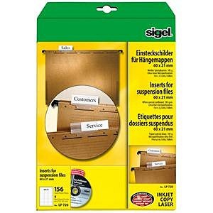 Einsteckschilder bedruckbar für Hängemappen v. Leitz, Falken 60 x 21, Weiß, 156 Schilder für Sichtreiter, Steckschild, Hängemappenreiter Einsteckschilder bedruckbar für Hängemappen v. Leitz, Falken 60 x 21, Weiß, 156 Schilder für Sichtreiter, Steckschild, Hängemappenreiter von Sigel