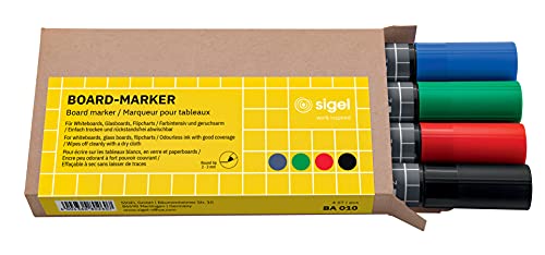 SIGEL BA010 Board-Marker - trocken und feucht abwischbar - schwarz, blau, rot, grün - Rundspitze 2-3 mm - 4 Stück - für weiße Glas-Magnettafeln, Whiteboards und Flipcharts SIGEL BA010 Board-Marker - trocken und feucht abwischbar - schwarz, blau, rot, grün - Rundspitze 2-3 mm - 4 Stück - für weiße Glas-Magnettafeln, Whiteboards und Flipcharts von Sigel