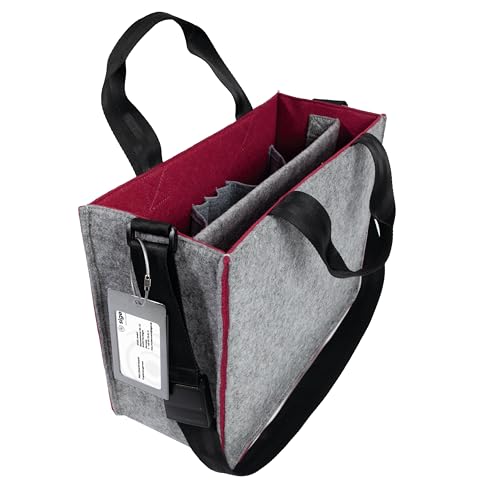SIGEL BA426 Desk Sharing Bag Classic, Organizer für mobiles Arbeiten, absolut sicherer Stand: für Laptop bis 15,4 Zoll und Unterlagen, Synthetischer Filz, grau-rot, Medium 36 x 15 x 28 cm von Sigel