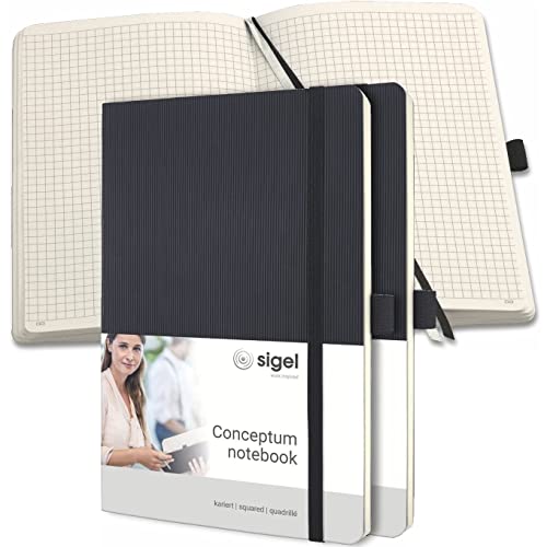 SIGEL CO320/3 Premium Notizbuch kariert, A5, Softcover, schwarz, 3er Pack, Conceptum - mit Seitenzahlen, Inhaltsverzeichnis, Stiftschlaufe, Falttasche von Sigel