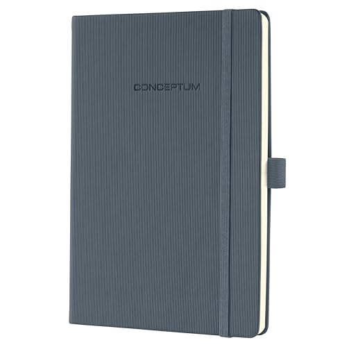 SIGEL CO659 Premium Notizbuch liniert, A5, Hardcover, grau, aus nachhaltigem Papier - Conceptum - mit Seitenzahlen, Inhaltsverzeichnis, Stiftschlaufe, Falttasche von Sigel