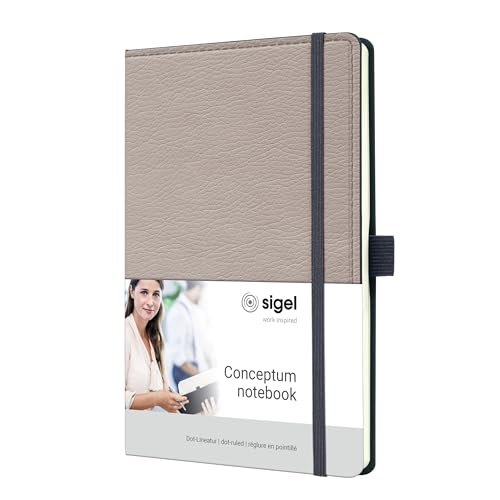 Sigel CO693 Notizbuch A5 dotted, Leder-Look beige, Hardcover, 194 nummerierte Seiten, nachhaltiges Papier, Inhaltsverzeichnis Stiftschlaufe Falttasche Gummibandverschluss, Conceptum Sigel CO693 Notizbuch A5 dotted, Leder-Look beige, Hardcover, 194 nummerierte Seiten, nachhaltiges Papier, Inhaltsverzeichnis Stiftschlaufe Falttasche Gummibandverschluss, Conceptum von Sigel
