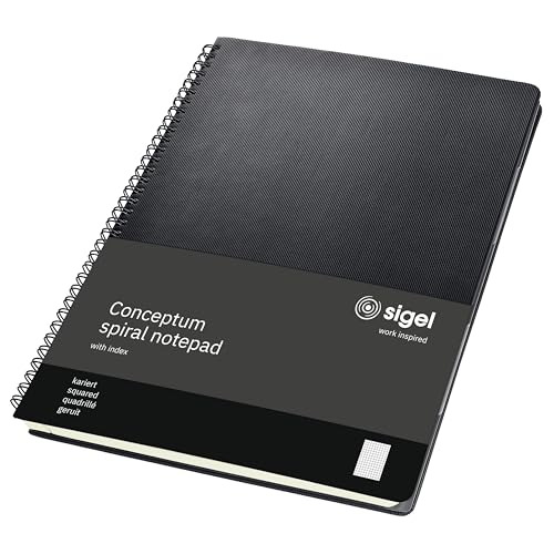 SIGEL CO840 Premium Spiralblock A4, kariert, schwarz, 80 Blatt, sehr stabiler Hardcover-Einband, mit versetzbarem Register, Einsteckfach, aus nachhaltigem Papier, Conceptum SIGEL CO840 Premium Spiralblock A4, kariert, schwarz, 80 Blatt, sehr stabiler Hardcover-Einband, mit versetzbarem Register, Einsteckfach, aus nachhaltigem Papier, Conceptum von Sigel