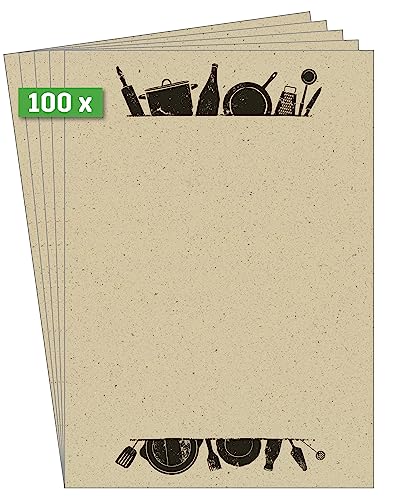 SIGEL DP617 Hochwertiges Motivpapier, Druckerpapier "Kitchen utensils", A4, 100 Blatt, aus nachhaltigem Graspapier, Motiv beidseitig, 100 g, Speisekartenpapier, aus nachhaltigem Papier von Sigel