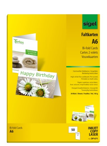 SIGEL DP671 Klappkarten Faltkarten blanko, A6 hochweiß, 50 Stück, 185 g SIGEL DP671 Klappkarten Faltkarten blanko, A6 hochweiß, 50 Stück, 185 g von Sigel