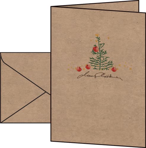 SIGEL DS075 Weihnachts-Karten Set mit Umschlag,, A6, Kraftpapier, 10 Stück "Christmas with apples", optimal zum Bedrucken, aus nachhaltigem Papier von Sigel