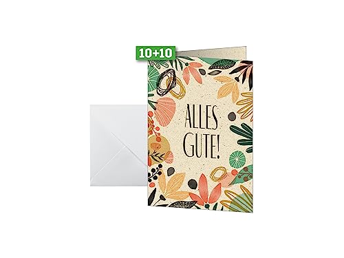 SIGEL DS612 Glückwunschkarten Geburtstagskarten "Alles Gute", A6, 10er Set mit Umschlägen, aus nachhaltigem Graspapier , ideal zum Bedrucken, aus nachhaltigem Papier von Sigel