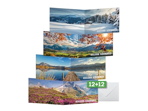 SIGEL DS618 Glückwunschkarten Geburtstagskarten, A6, 12 Stück mit Umschlägen - 4 Motive je 3 Karten, ideal zum Bedrucken, aus nachhaltigem Papier von Sigel