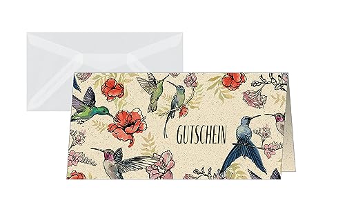 SIGEL DS621 Gutscheinkarten Geschenkgutscheine | Vordrucke zum Selbstausfüllen für Unternehmen & Gastronomie "Hummingbirds" | DIN lang | 10 Stück mit Umschläge | aus nachhaltigem Graspapier von Sigel