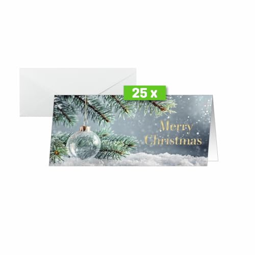 SIGEL DS637 Weihnachtskarten-Set, Snowy Idyll, grün/gold/weiß, DIN lang, 25 Karten mit Umschlägen, ideal zum Bedrucken, aus nachhaltigem Papier von Sigel