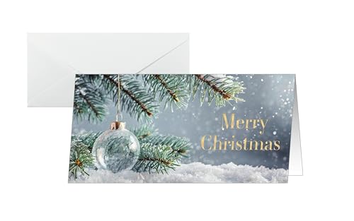 Sigel DS637 Weihnachtskarten-Set, Snowy Idyll, grün/gold/weiß, DIN lang, 25 Karten mit Umschlägen, ideal zum Bedrucken, aus nachhaltigem Papier von Sigel
