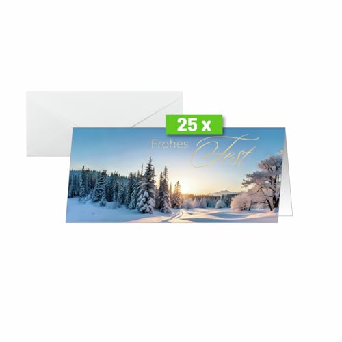 SIGEL DS638 Weihnachtskarten-Set, Winter Wonderland, blau/weiß/gold, DIN lang, 25 Karten mit Umschlägen, ideal zum Bedrucken, aus nachhaltigem Papier von Sigel