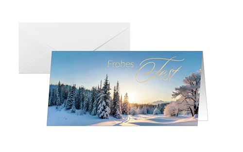Sigel DS638 Weihnachtskarten-Set, Winter Wonderland, blau/weiß/gold, DIN lang, 25 Karten mit Umschlägen, ideal zum Bedrucken, aus nachhaltigem Papier von Sigel