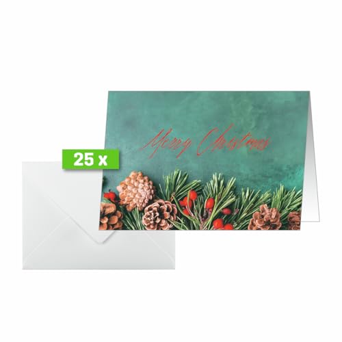 Sigel DS642 Weihnachtskarten-Set, Green Christmas, grün/braun/rot, A6, 25 Karten mit Umschlägen, ideal zum Bedrucken, aus nachhaltigem Papier von Sigel