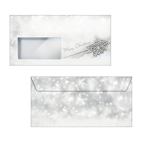 SIGEL DU136 Briefumschläge Weihnachten in silbernem Sterndesign | DIN lang | 50 Stück "Brilliant Star" von Sigel