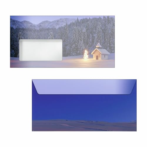 Sigel DU645 Weihnachts-Umschlag, Christmas Chapel, blau, gummiert, DIN lang, 50 Stück von Sigel