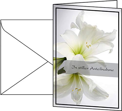 SIGEL Designkarte, Trauer, Inkjet/Laser/Kopierer, Klappkarte mit Umschlag, Glanzkarton, 220 g/m², 11,5 x 17 cm, weiße Amaryllis (10 Stück), Sie erhalten 1 Packung á 10 Stück von Sigel