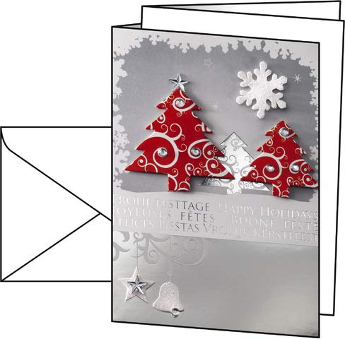 SIGEL Designkarte, Weihnachten, Inkjet/Laser/Kopierer, Klappkarte mit Umschlag, Glanzkarton, 250 g/m², A5 gefalzt auf A6, Three Trees, Silberprägung (10 Stück), Sie erhalten 1 Packung á 10 Stück von Sigel