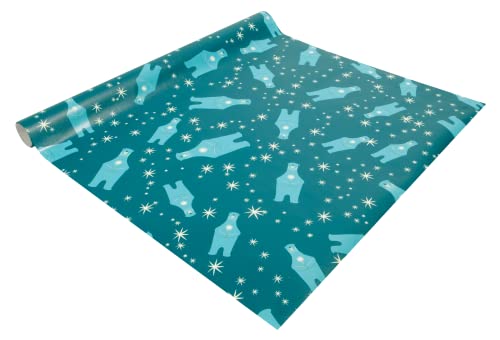 SIGEL GP119 Weihnachts-Geschenkpapier petrolblau, weiß, 1 Rolle 5 m x 50 cm, "Polar bear with candle", aus nachhaltigem Papier von Sigel