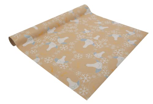 SIGEL GP120 Weihnachts-Geschenkpapier, Kraftpapier, braun, weiß, gelb, 1 Rolle 5 m x 50 cm, "Polar bear with shooting star", aus nachhaltigem Papier von Sigel