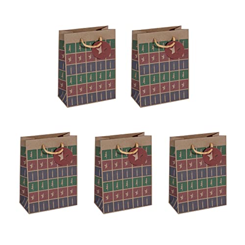 SIGEL GT044/5 mittelgroße Geschenktüten aus Kraftpapier | 5er Set | 23 x 17 cm | grün | rot | violett | Weihnachten "Cut-out style" von Sigel