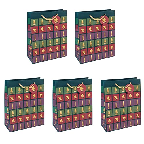 SIGEL GT046/5 große Papier-Geschenktüten | 5er Set | 33 x 26 cm | grün | rot | violett | Weihnachten "Cut-out style" von Sigel