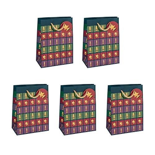 SIGEL GT047/5 mittelgroße Papier-Geschenktüten | 5er Set | 23 x 17 cm | grün | rot | violett | Weihnachten "Cut-out style" von Sigel