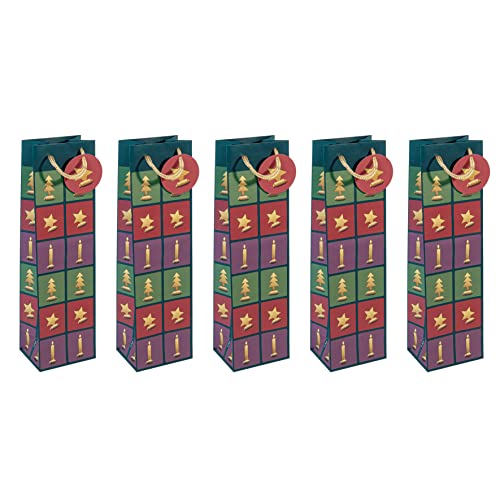 SIGEL GT048/5 Flaschen-Geschenktüten aus Papier | 5er Set | 35 x 10 cm | grün | rot | violett | Weihnachten | "Cut-out style" von Sigel